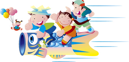 Carp streaming flyingのイラスト素材