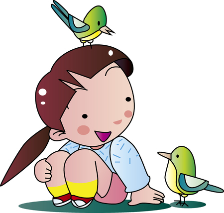 Birds and girlsのイラスト素材
