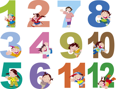 Numbers and children 12 monthsのイラスト素材