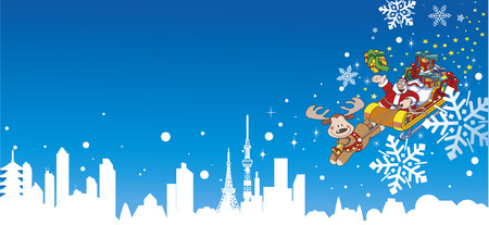 Santa and the city where the snow is falling downのイラスト素材