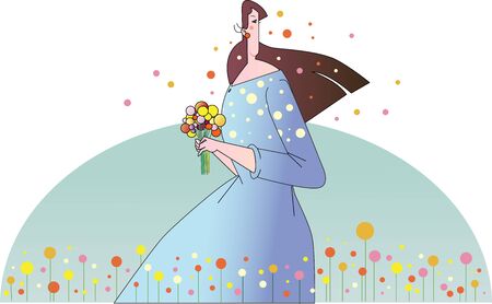 Background of women picking flowersのイラスト素材