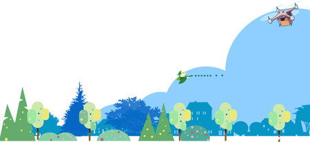 Cityscape of a drone flying cityのイラスト素材