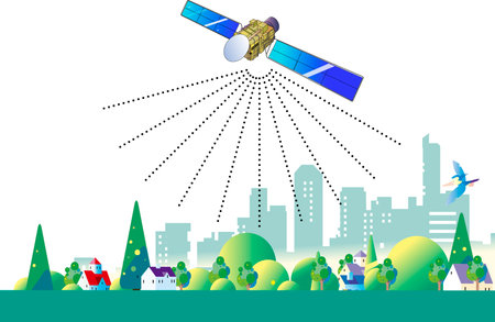 Urban and residential area with communication satellite networkのイラスト素材