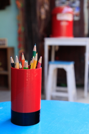 Crayons in box for designer and creativeの写真素材