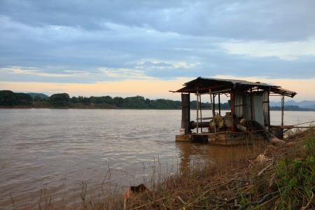 A hut in Mekong river of Chiang khanの写真素材