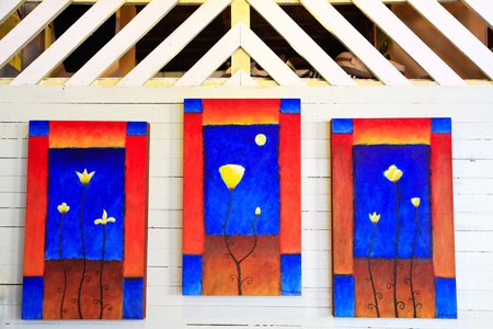 Painting decoration in Chiangkhan home of Thailandの写真素材