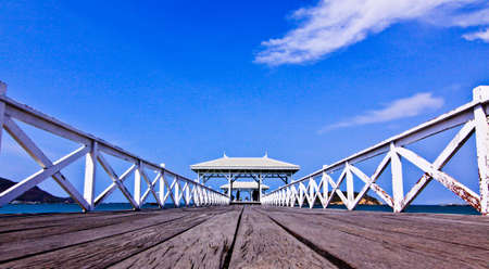 Wooden way to the romantic point at Si Chang island of Thailand の写真素材