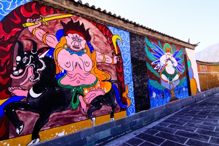 Angry painting wall in Dongba national culture, Lijiangのeditorial素材