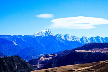 Snow mountain view point in the winter at Chinaの写真素材