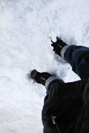Double foot on the snow with ice in Japanの写真素材