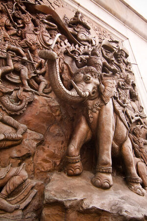 Elephant wall sculpture in Trimit temple of Bangkok, Thailandのeditorial素材