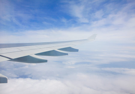 Airplane wing on the sky during sightseeing
