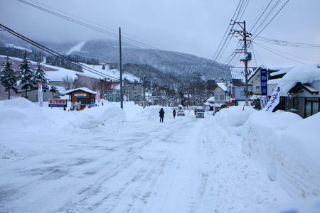 Snow street in winter of Japan mountのeditorial素材