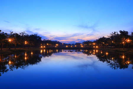 Twilight in the lake of gardenlong shutter speedの写真素材