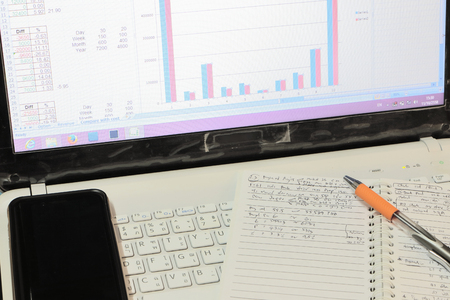 Close up of business planning and business diagram preparationの写真素材