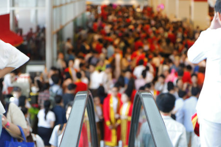 Blur of crowd background from escalator