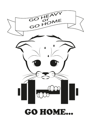 Totono, saddest kitten in the world. He holds heave dumbbell in his paws and just can not go heavy and have to go home. And all sadness of the world is in his eyes.のイラスト素材