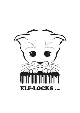 Totono, saddest kitten in the world. He broke his comb's teeth. And all sadness of the world is in his eyes. Black vector illustration isolated on white background.のイラスト素材