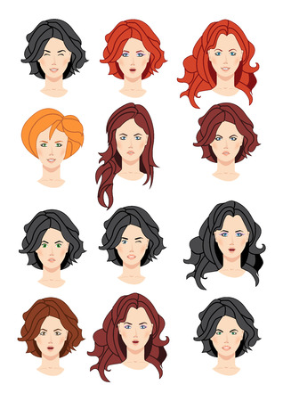 Set of beautiful women portraits isolated on white background. Collection can be used by companies for logotypes, business identity, print products, page and web decor or other design.のイラスト素材