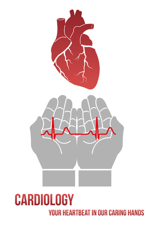 Your heartbeat in our caring hands. Design concept for clinic or cardiology department in form of human hand carefully holding cardiogram line.のイラスト素材
