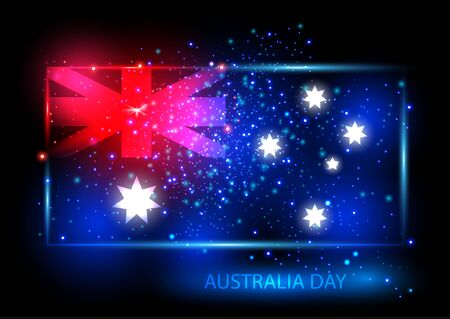 Australia day card with flag. Flag is presented as shining combinations of red, blue and white lights. Can be used for print products, page and web decor or other design. Vector illustration.のイラスト素材