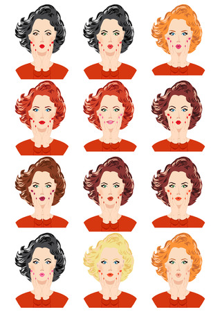 Set of beautiful women portraits isolated on white background. Collection can be used by companies for logotypes, business identity, print products, page and web decor or other design.のイラスト素材
