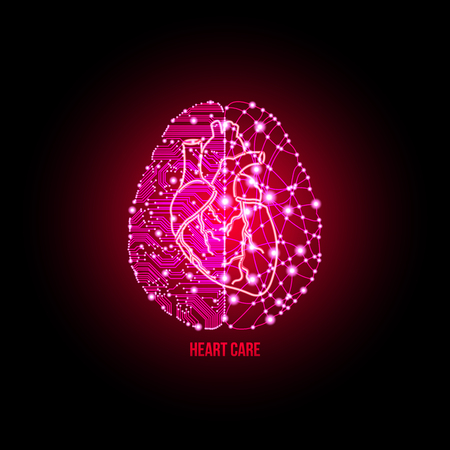 Cold analysis and bursting creativity paired together in cardiology clinic and heart care concept.のイラスト素材