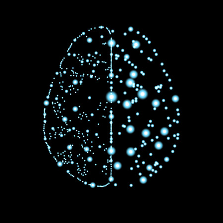 Cold analysis and bursting creativity paired together in brain and thinking concept. Human brain. Analytical brain. Creative brain. Human thinking. Analytical thinking, Creative thinking.のイラスト素材