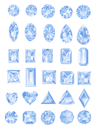 Set of realistic jewels isolated on white background with different cuts.のイラスト素材