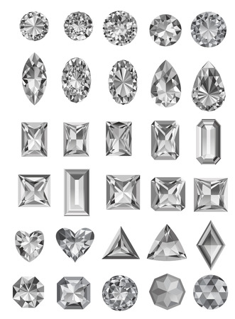 Set of realistic jewels isolated on white background with different cuts.のイラスト素材