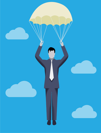 Business concept of golden parachute. Chief executive falling down with golden parachute symbolizing financial success and good profit even in crisis times.のイラスト素材