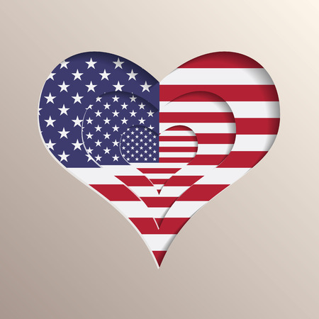 Multilayer 3D like picture of heart with USA flag on backgroundのイラスト素材