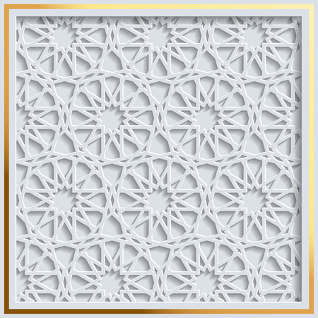 Beautiful islamic girih pattern background. Three dimensional like girih pattern in golden frameのイラスト素材