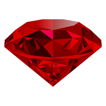 Realistic red ruby isolated on white background. Shining red jewel, colorful gemstone. can be used as part of icon, web decor or other design.のイラスト素材