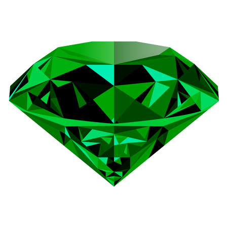 Realistic shining green emerald jewel isolated on white background. Colorful gemstone that can be used as part of icon, web decor or other design.のイラスト素材