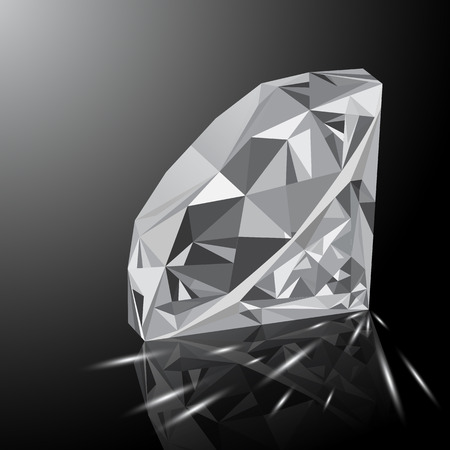 Realistic shining white diamond jewel with reflection, white glow and light sparks on gradient background. Colorful gemstone that can be used as part of icon, web decor or other design.のイラスト素材