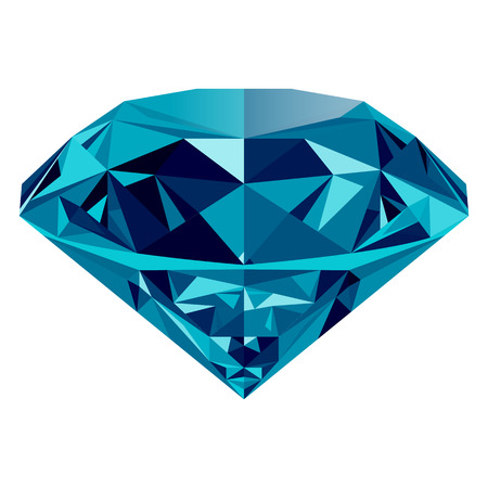 Realistic shining blue diamond jewel isolated on white background. Colorful gemstone that can be used as part of icon, web decor or other design.のイラスト素材
