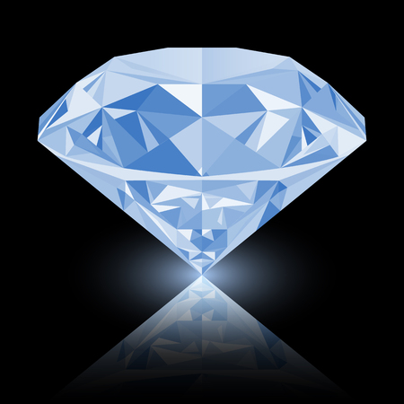 Realistic shining white diamond jewel with reflection and white glow isolated on black background. Colorful gemstone that can be used as part of icon, web decor or other design.のイラスト素材