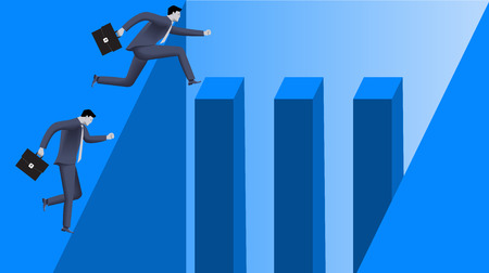 Career inequality business concept. Different carrier opportunities for different people. Clean and easy way for one and deep abyss for another. Vector illustration. Use as template cardのイラスト素材
