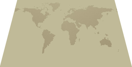 Isometric dotted map on khaki background with resolution 2000x1000 dots and all major earth continents - Eurasia, North and South America, Africa, Australia.のイラスト素材
