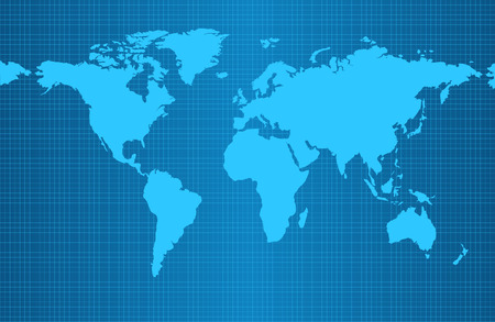 Earth map on blue gradient background with grid and all major earth continents - Eurasia, North and South America, Africa, Australia.のイラスト素材