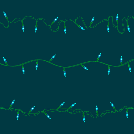 Set of azure shining garland lights with holders and wires for Christmas, New Year party decoration realistic design elementsのイラスト素材