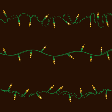Set of yellow shining garland lights with holders for Christmas, New Year party decoration realistic design elements.のイラスト素材