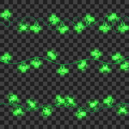 Set of green shining garland lights with holders for Christmas, New Year party glowing lights.のイラスト素材