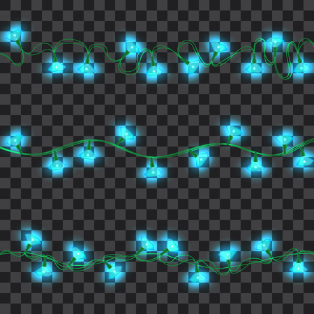 Set of azure shining garland lights with holders for Christmas, New Year party glowing lights.のイラスト素材