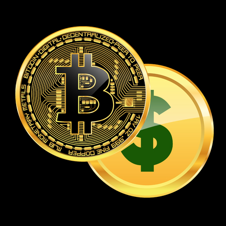 Crypto currency bitcoin beats dollar concept. Vector illustration.のイラスト素材