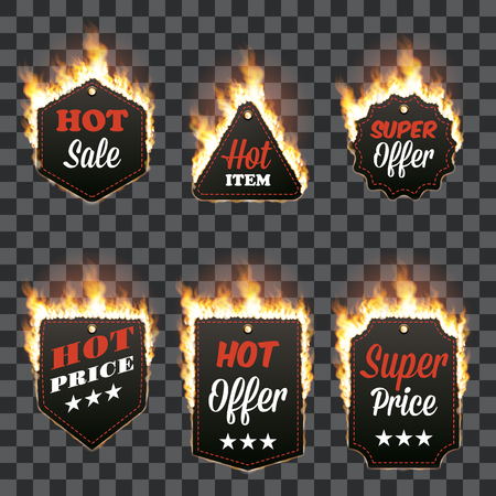 Set of six horizontal frames surrounded with flameのイラスト素材