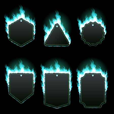Set of six frames surrounded with azure flameのイラスト素材