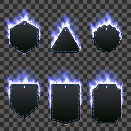 Set of six frames surrounded with blue flameのイラスト素材