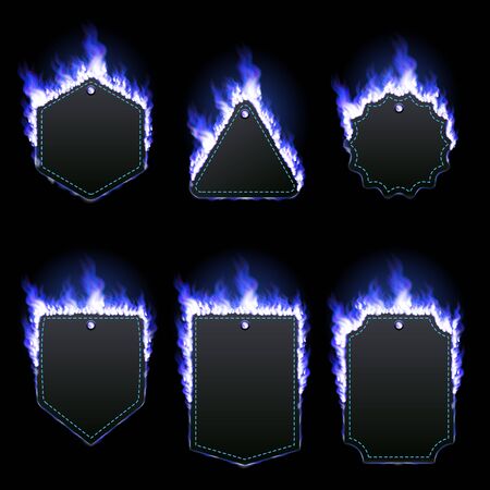 Set of six frames surrounded with blue flameのイラスト素材
